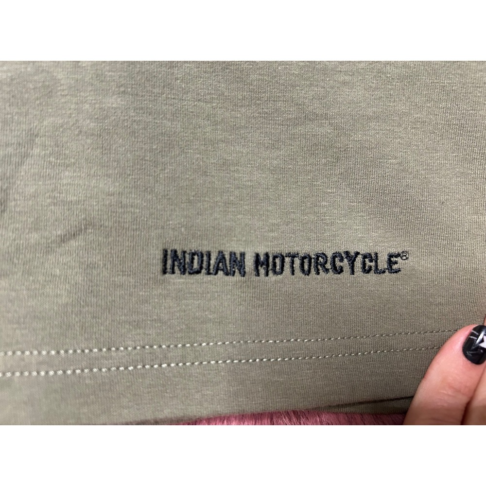 Indian Motorcycle Mens Long Sleeve Graphic T-Shirt Cotton Blend M Olive Green - Picture 4 of 8